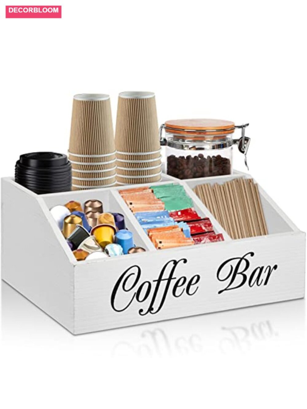 Wood Coffee Station Organizer 5 Compartment Pod Holder Counter Storage